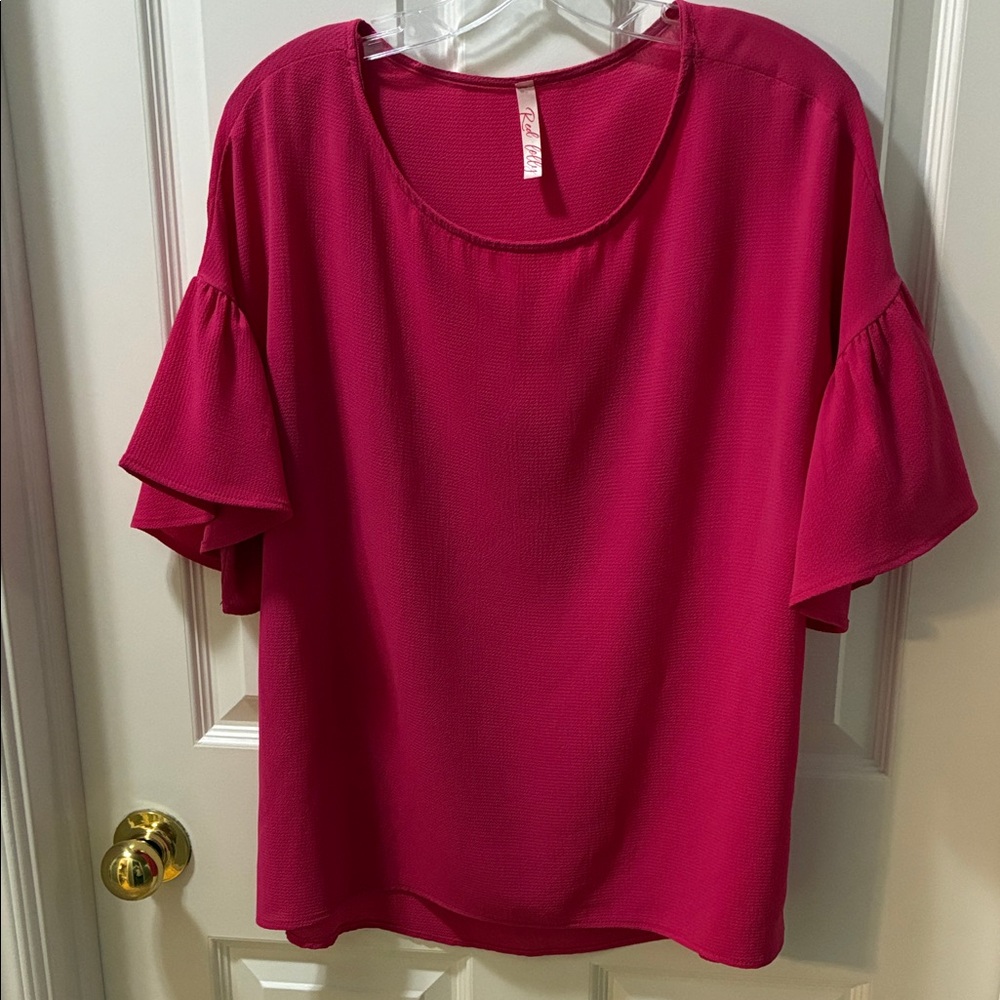 Chic Fuchsia Ruffle Sleeve Blouse
